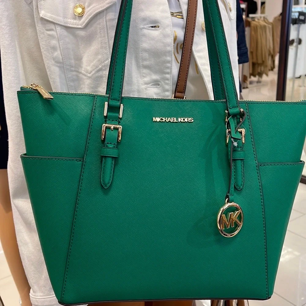 MICHAEL KORS Charlotte Large Leather Top-Zip Tote
Palmetto Green 
NWT - Picture 4 of 16